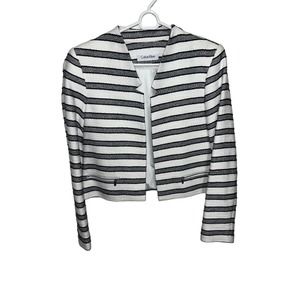 Calvin Klein Notched Collar Striped Cropped Blazer | size 10